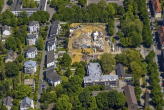 Aerial view, demolition work, construction site and new building at Max-Planck-Gymnasium, Buer,