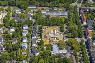 Aerial view, demolition work, construction site and new building at Max-Planck-Gymnasium, Buer,