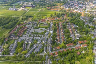Aerial view, Schüngelberg colliery housing estate and Hugo Schacht 2 colliery, Buer, Gelsenkirchen,