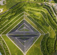 Aerial view, Rungenberghalde and 2 spotlights, Buer, Gelsenkirchen, Ruhr area, North