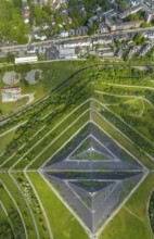 Aerial view, Rungenberghalde and 2 spotlights, Buer, Gelsenkirchen, Ruhr area, North