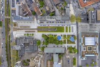 Aerial view, underground tram, Fritz-Rahkob-Platz, old town, town hall, Hans-Sachs-Haus,