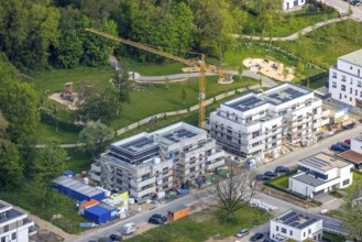 Aerial view, Am Buerschen Waldbogen, construction site housing estate, Resse, Gelsenkirchen, Ruhr