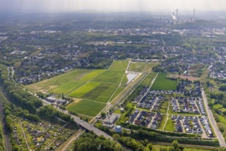 Aerial view, Glückauf Park Hassel - Park des Wandels, housing estate Valentinstraße, Am Brander