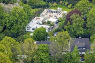 Aerial view, Halfmannshof artists' estate, bungalow on Halfmannsweg, Ückendorf, Gelsenkirchen, Ruhr