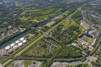 Aerial view, industrial park Nordstern, Nordsternpark, Heßler, Gelsenkirchen, Ruhr area, North