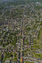 Aerial view, secondary centre Erle, Crangestraße, retail centre, Erle, Gelsenkirchen, Ruhr area,