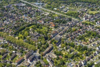 Aerial view, secondary centre Erle, Crangestraße, retail centre, Erle, Gelsenkirchen, Ruhr area,