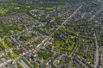 Aerial view, secondary centre Erle, Crangestraße, retail centre, Erle, Gelsenkirchen, Ruhr area,
