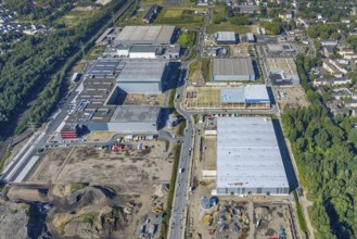 Aerial view, construction site commercial area and industrial park Schalker Verein on Europastrasse