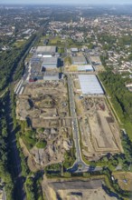 Aerial view, construction site commercial area and industrial park Schalker Verein on Europastrasse