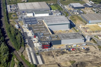 Aerial view, construction site commercial area and industrial park Schalker Verein on Europastrasse