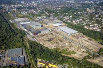 Aerial view, construction site commercial area and industrial park Schalker Verein on Europastrasse