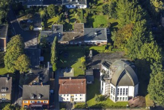 Aerial view, New Apostolic Church Gelsenkirchen-Resse in the district Resse in Gelsenkirchen, Ruhr