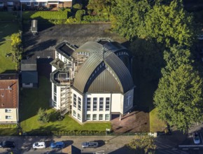 Aerial view, New Apostolic Church Gelsenkirchen-Resse in the district Resse in Gelsenkirchen, Ruhr