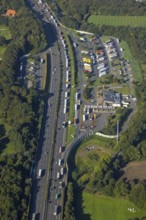 Aerial view, motorway service area Resser Mark Nord in the district Resse in Gelsenkirchen, Ruhr