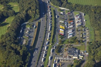 Aerial view, motorway service area Resser Mark Nord in the district Resse in Gelsenkirchen, Ruhr