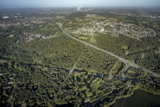 Aerial view, Resser Mark city forest with Münsterstrasse in the Resser Mark district of