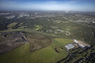 Aerial view, Resser Mark city forest with Münsterstrasse in the Resser Mark district of