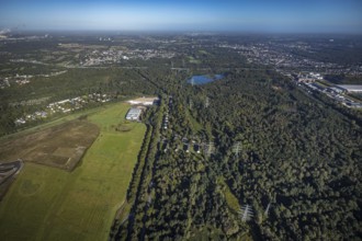 Aerial view, Resser Mark city forest with Münsterstrasse in the Resser Mark district of