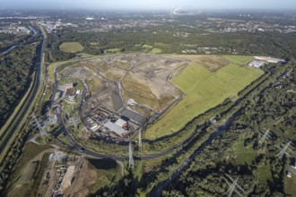 Aerial view, central landfill Emscherbruch and river Emscher in the district Resser Mark in