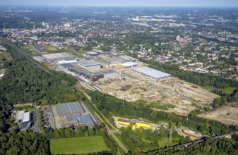 Aerial view, construction site commercial area and industrial park Schalker Verein on Europastrasse