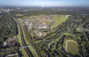 Aerial view, central landfill Emscherbruch and river Emscher in the district Resser Mark in