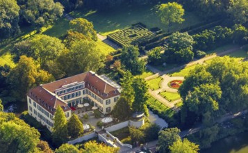 Aerial view, moated castle Schloss Berge in the district Buer in Gelsenkirchen, Ruhr area, North