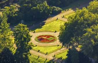 Aerial view, moated castle Schloss Berge green areas in the district Buer in Gelsenkirchen, Ruhr