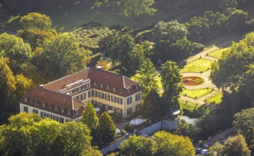 Aerial view, moated castle Schloss Berge in the district Buer in Gelsenkirchen, Ruhr area, North