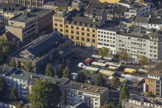 Aerial view, Hochstraße pedestrian zone City Buer-Mitte with market hall, Springemarkt and weekly