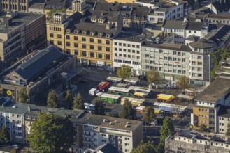 Aerial view, Hochstraße pedestrian zone City Buer-Mitte with market hall, Springemarkt and weekly