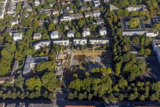 Aerial view, construction site with new building for multi-family houses at the former district