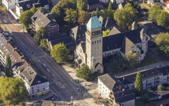 Aerial view, Ludgerikirche in the Buer district of Gelsenkirchen, Ruhr area, North