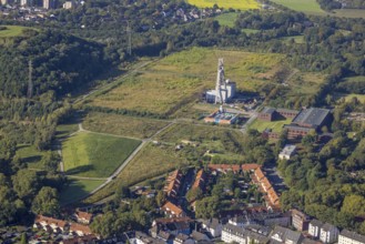 Aerial view, winding tower Hugo mine shaft 2 and current museum in the district Buer in
