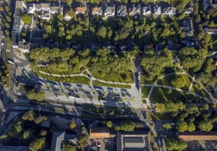 Aerial view, bus station Gelsenkirchen-Buer in the district Buer in Gelsenkirchen, Ruhr area, North