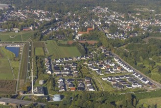 Aerial view, Am Glückauf Park housing estate on Valentinstraße in the Hassel district of