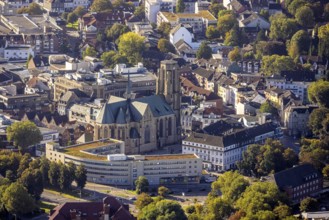 Aerial view, City Buer-Mitte with the Catholic Propsteikirche St. Urbanus in the district Buer in