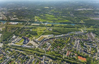 Aerial view, industrial park Nordstern, Nordsternpark, Heßler, Gelsenkirchen, Ruhr area, North