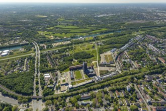 Aerial view, industrial park Nordstern, Nordsternpark, Heßler, Gelsenkirchen, Ruhr area, North