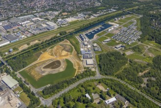 Aerial view, Graf Bismarck city quarter on the Rhine-Herne Canal, Marina Bismarck, Schalke-Nord,