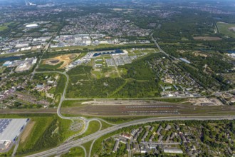 Aerial view, Graf Bismarck city quarter on the Rhine-Herne Canal, Marina Bismarck, Schalke-Nord,
