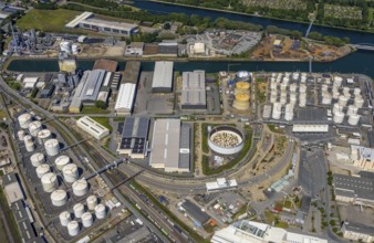 Aerial view, Gelsenkirchen city harbour on the Rhine-Herne Canal, Heßler, Gelsenkirchen, Ruhr area,