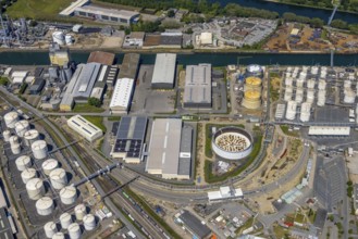 Aerial view, Gelsenkirchen city harbour on the Rhine-Herne Canal, Heßler, Gelsenkirchen, Ruhr area,