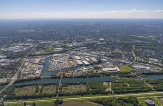 Aerial view, Gelsenkirchen city harbour on the Rhine-Herne Canal, Heßler, Gelsenkirchen, Ruhr area,