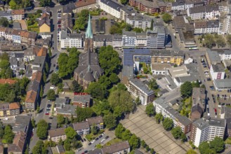 Aerial view, Horst secondary centre, Essener Straße, retail centre, St. Hippolytus parish church,