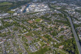 Aerial view, Perspective local supply centre Heßler, Fersenbruch, retail centre, Horst,