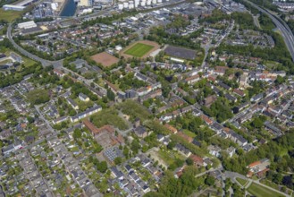 Aerial view, Perspective local supply centre Heßler, Fersenbruch, retail centre, Horst,