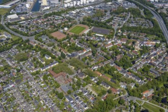 Aerial view, Perspective local supply centre Heßler, Fersenbruch, retail centre, Horst,