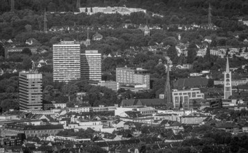 Aerial view, Old Town and City skyscrapers with Provost Church St. Augustinus and Old Town Church